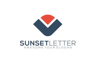 letter v sunset vector template logo design