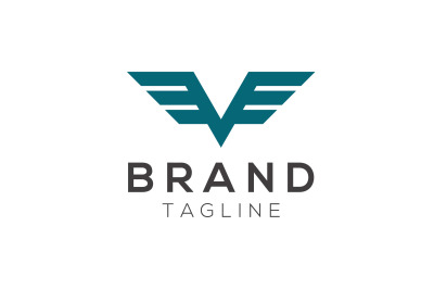 letter v wings vector template logo design