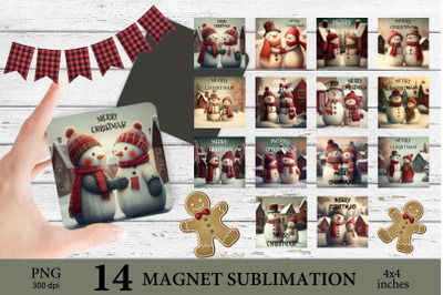 Merry Christmas Magnet PNG Bundle. Snowman Magnet Bundle PNG