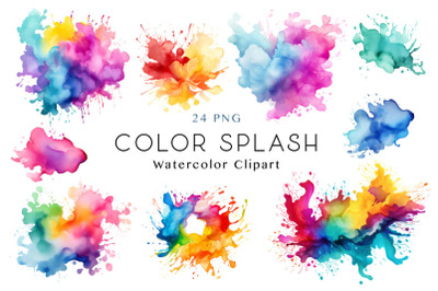 Watercolor Color Splash Clipart Bundle