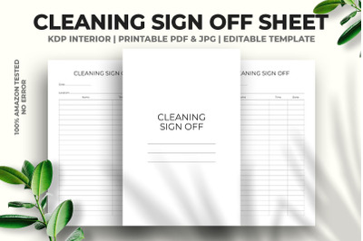 Cleaning Sign Off Sheet KDP Interior