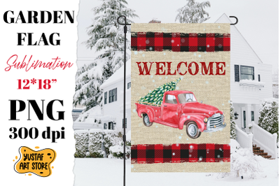 Christmas garden flag sublimation. Christmas truck design