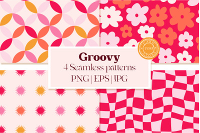 Groovy Digital Papers, Retro seamless patterns
