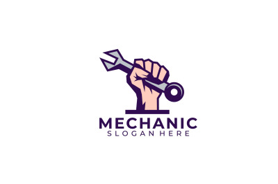 wrench in hand vector template logo design
