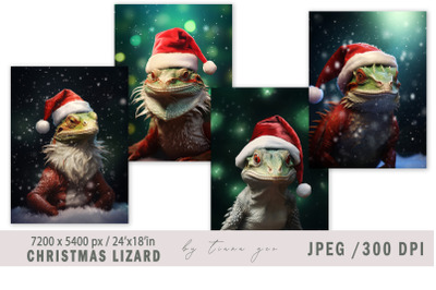 Cute Christmas lizard illustrations for posters- 4 JPEG