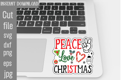 Peace Love Christmas SVG cut file,Christmas Stickers SVG cut file, Bun