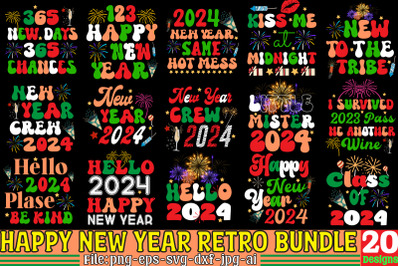 #Happy New Year Retro Bundle,Happy New Year 2024 Png , SVG Bundle