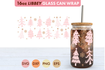 Pink Christmas Tree SVG PNG 16 oz Libbey Glass Can
