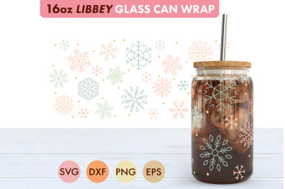 Snowflake Pattern SVG PNG 16 oz Libbey Glass Can
