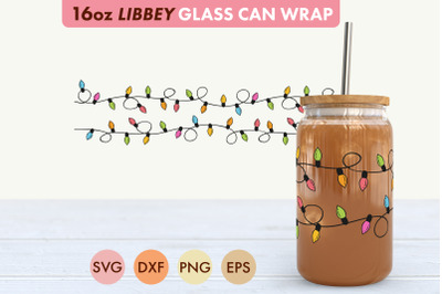 Christmas String Lights SVG PNG 16 oz Libbey Glass Can