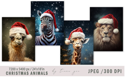 Christmas safari animal illustrations for posters- 4 Jpeg