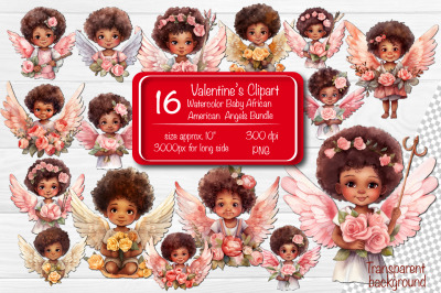 African American angel Clipart Baby Angel Bundle PNG Valentine clipart