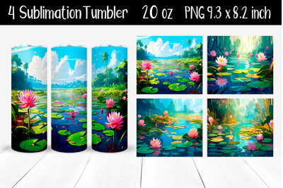 Set Water lilies Sublimation Tumbler Wrap 20 oz