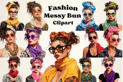Fashion MessyBun Leopard Pattern Clipart