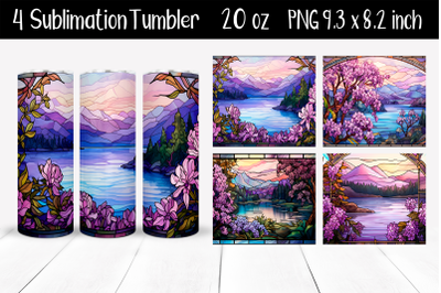 Set Stained glass lilac Sublimation Tumbler Wrap 20 oz