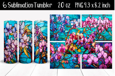 Set Stained glass orchids Sublimation Tumbler Wrap 20