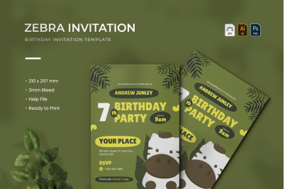 Zebra Birthday - Invitation