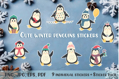 Cute winter penguins stickers