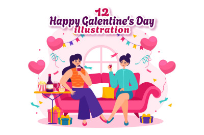 12 Happy Galentine&#039;s Day Illustration