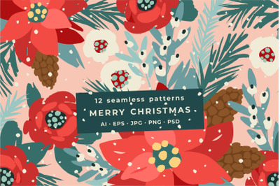 Merry Christmas. Seamless patterns