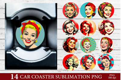 Retro Pin Up Girl Sublimation Bundle. Car Coaster Bundle PNG