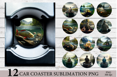Fishing Car Coaster Bundle. Car Coaster Sublimation PNG