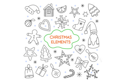Christmas elements doodle set