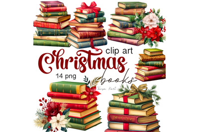 Classic Christmas Book Stack - Vintage Book Clipart