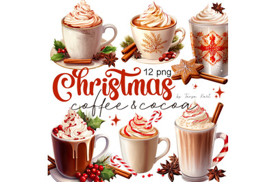 Christmas Coffee PNG Clipart, Winter Drinks Clipart Bundle, Coffee, Ho
