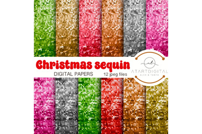 Faux Sequin Digital Paper Bundle, Christmas Patterns for Sublimation D