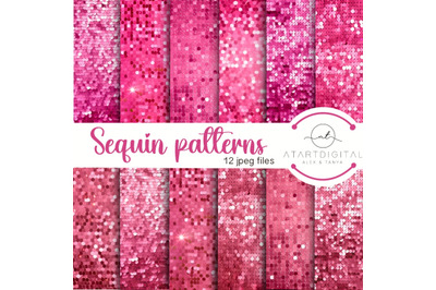 Pink Sequin Patterns Digital Paper Pack for Scrapbooking &amp; Party Suppl