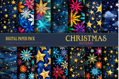 Christmas star patterns. Digital Paper.