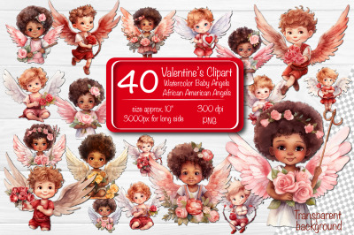 Baby Angel Bundle African American angel Clipart PNG Valentine clipart