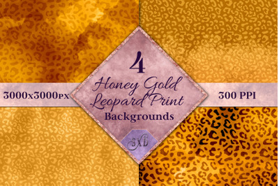 Honey Gold Leopard Print Backgrounds - 4 Textures