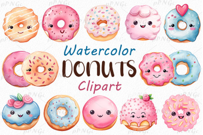 Watercolor Cute Donuts Clipart