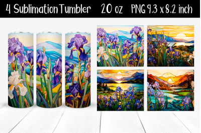 Set Stained glass irises Sublimation Tumbler Wrap