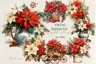 Vintage Christmas Poinsettia Flower Bouquets