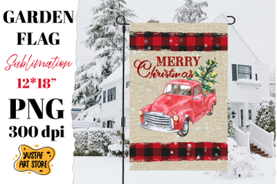 Christmas garden flag sublimation. Christmas truck design