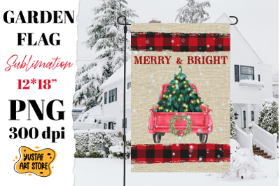 Christmas garden flag sublimation. Christmas truck design