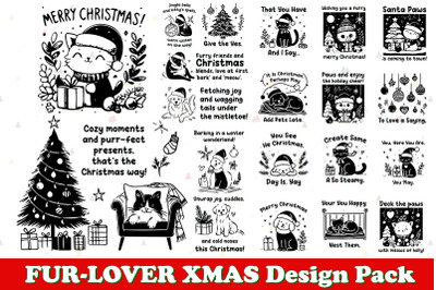 Christmas Cats &amp; Dogs Clipart Pack