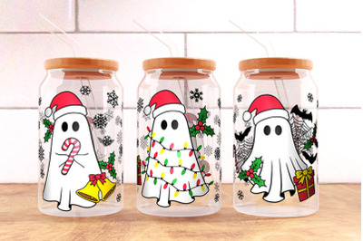 Christmas Ghost Perfect for SVG 16oz Glass Can Wrap, Spooky Christmas