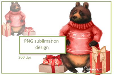 Cute bear with presents | PNG Sublimation design