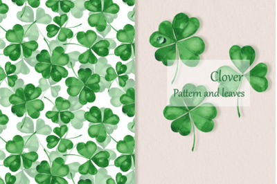 Clover. Watercolor set - pattern and clipart