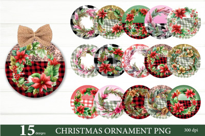 Buffalo Plaid Christmas Ornament Bundle PNG. Wreath Bundle PNG