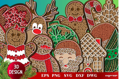3D Christmas Gingerbread SVG Bundle
