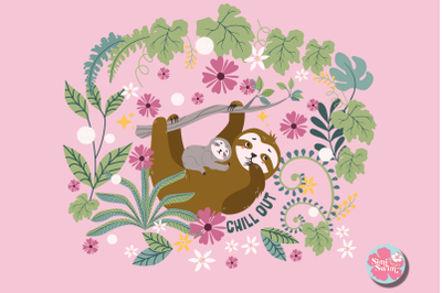 Chill Out Mama and Baby Sloth Sublimation png | Sloth png clipart | cu