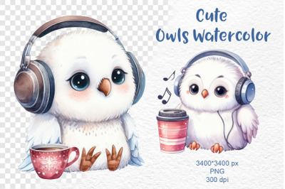 Cute Owl watercolor illustration Sublimation PNG