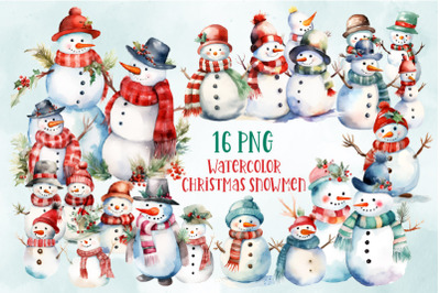 Watercolor Christmas Snowmen Bundle