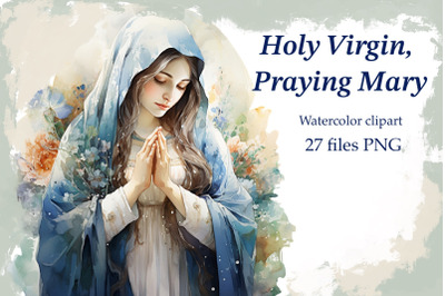 Holy Virgin, Praying Mary, watercolor clipart.