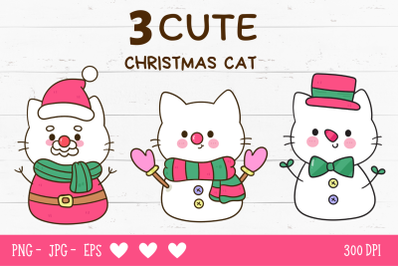 Cute Cat Christmas cartoon kawaii clipart kitten snowman